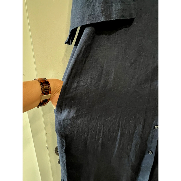 Babaton Aritzia Navy Linen blend Belted midi Shirt Dress pockets M fits L/ XL - Picture 8 of 9